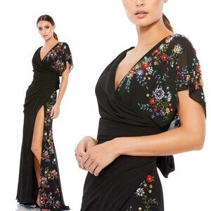 MAC DUGGAL | FAUX WRAP MULTI COLORED BEADED FLORAL GOWN 26530